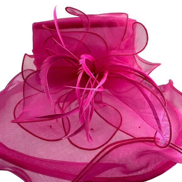 August Hat Company Fuchsia Organza Kentucky Derby Church Wedding Wide Brim Hat main image 9